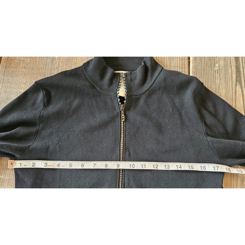 Vintage Chicos Sweater Jacket 1 Black Silk Nylon Rhinestone Zip Rib Cardigan 90s - Picture 7 of 8